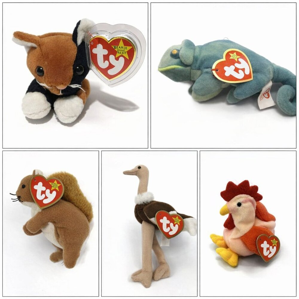 New 1999 TY Beanie Babies Original McDonalds 5 - Strut Iggy Nuts Chip Stretchy